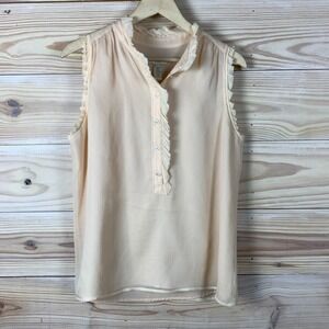 J‎ Crew Top Women Silk Sleeveless Light Peach Henley Raw Ruffle Cleangirl
